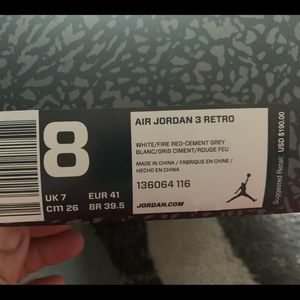 Air Jordan 3 Retro Men’s size 8